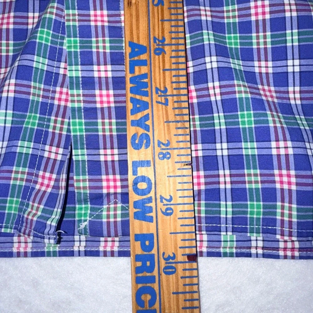 Polo Ralph Lauren Mens Medium Blue Green Pink Plaid‎ Cotton Stretch Shirt M